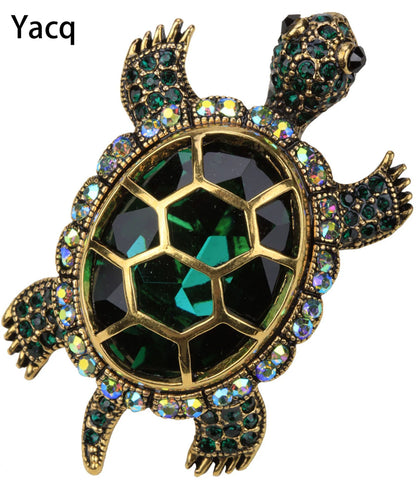 Turtle Tortoise Silver and Gold Crystal Brooches