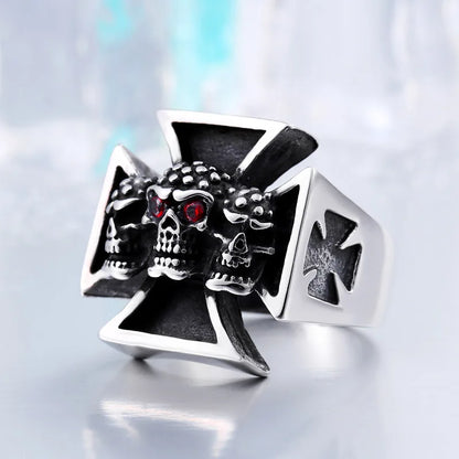 Titanium Steel Man's High Quality Red Eye Skull Ring