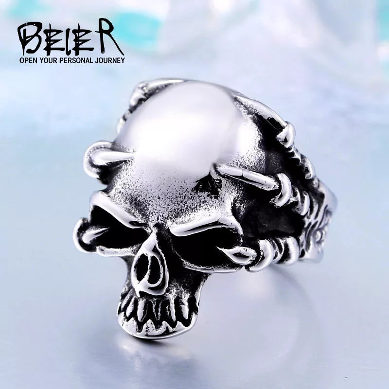 Gothic Punk Claw Silver Black Skull Skeleton Rings