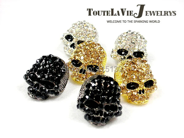 Crystal Black Silver Gold Skull Rings