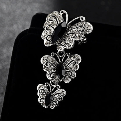 Korean Fashion Austrian Crystal Antique Silver Butterfly Brooches