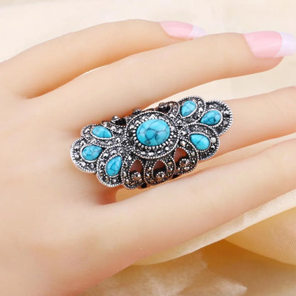 Luxury Bohemian Vintage Antique Blue Resin Rings