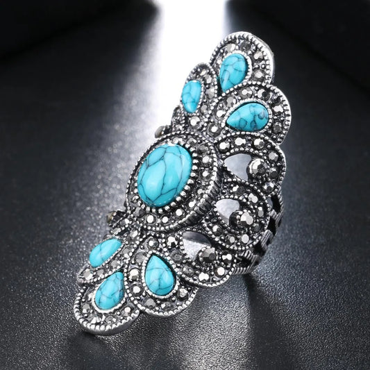 Luxury Bohemian Vintage Antique Blue Resin Rings