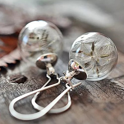 Small Glass Globe with Enclosed Flowers Earrings 16mm