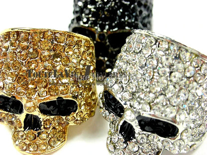 Crystal Black Silver Gold Skull Rings