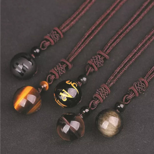 Natural Black Obsidian Tiger Eye Stone Pendant 16mm