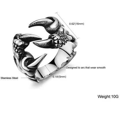 Chrome Titanium Steel Dragon Claw Ring