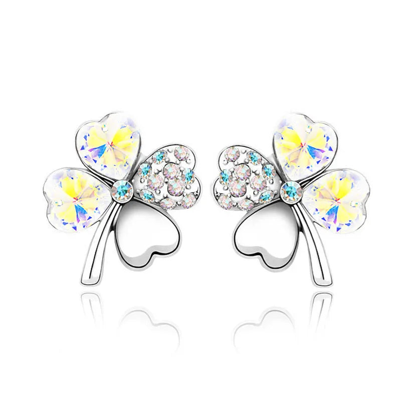 Austrian Crystal Good Luck Four Leaf Clover Studs