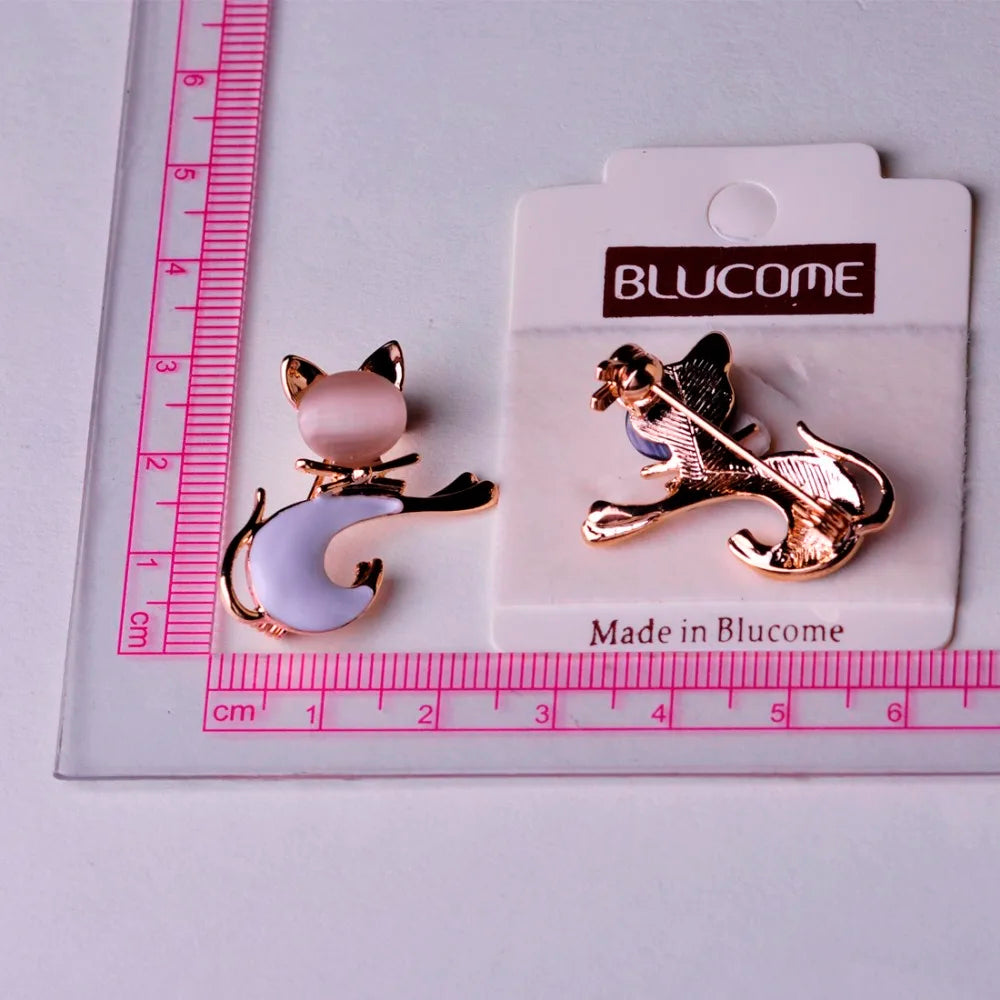 Black Cat Artificial Opals White Enamel Brooches