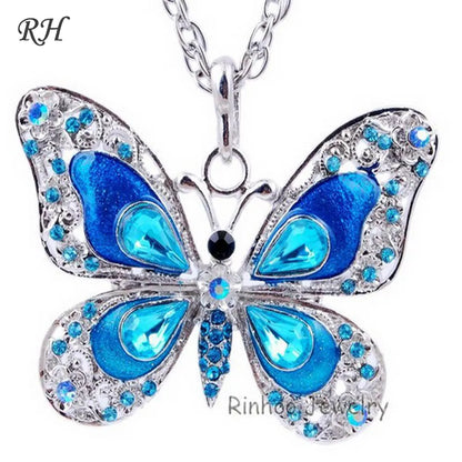 Butterfly Enamel and Colorful Crystal Necklaces