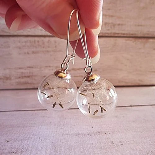 Small Glass Globe with Enclosed Flowers Earrings 16mm