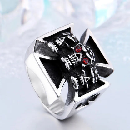 Titanium Steel Man's High Quality Red Eye Skull Ring