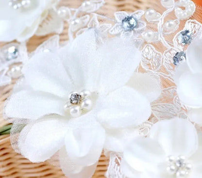 Korean Fashion Rhinestone Pearl White Lace Wedding Headband