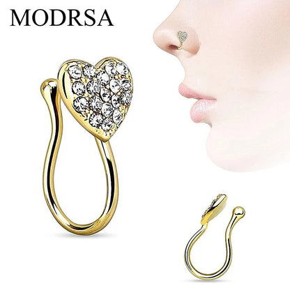 Non-Pierced Heart With Gems Clip On Nose Ring