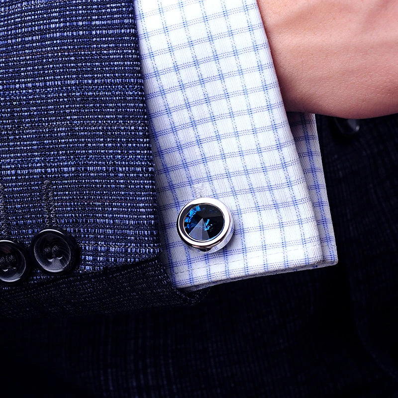 Dress Shirt Blue Green Crystal Cuff Links