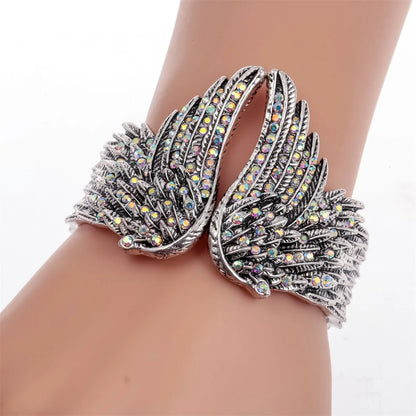 Angel Wings Antique Silver Crystal Bangle Bracelet