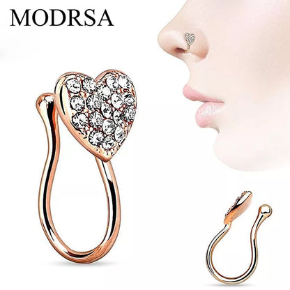 Non-Pierced Heart With Gems Clip On Nose Ring