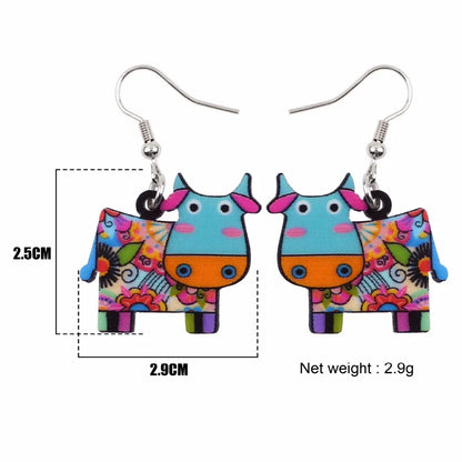 Colorful Acrylic Cow Novelty Earrings