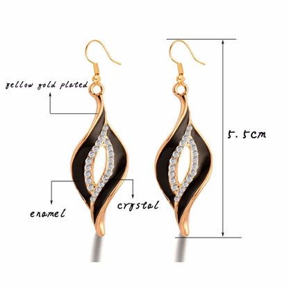 White Black Enamel Twirl Drop Earrings