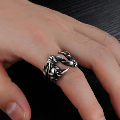 Chrome Titanium Steel Dragon Claw Ring