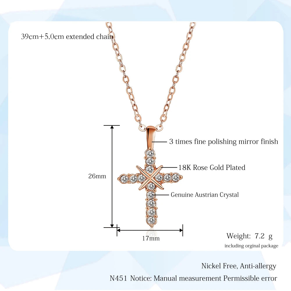 Religious Crystal Cross Rose Gold Necklace