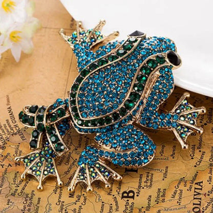 Colorful and Clear Rhinestone Frog Brooches