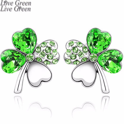 Austrian Crystal Good Luck Four Leaf Clover Studs