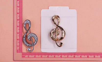 Rose Gold Crystal Silver Treble Clef with Crystals Brooch