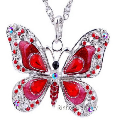 Butterfly Enamel and Colorful Crystal Necklaces