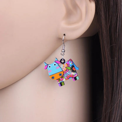 Colorful Acrylic Cow Novelty Earrings