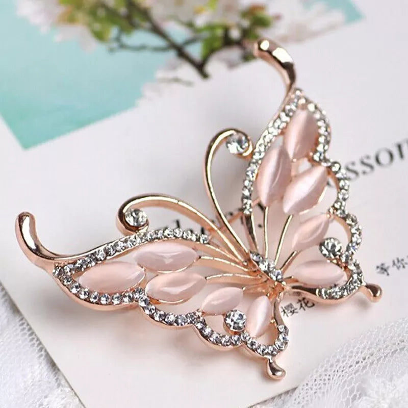 Stunning Pink Butterfly with Rhinestones Brooch