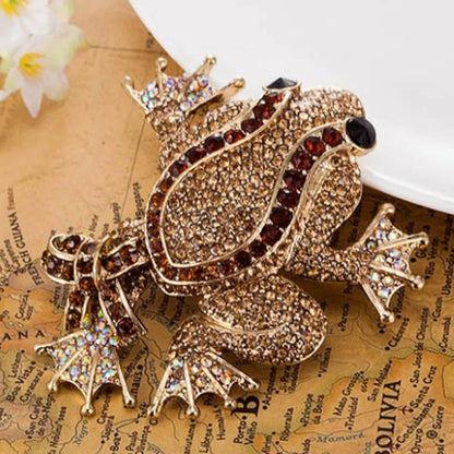 Colorful and Clear Rhinestone Frog Brooches