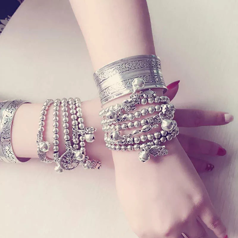 Bohemian Vintage Tibetan Silver Plated Beads Bracelets