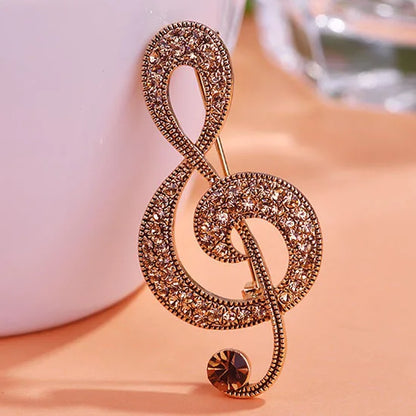 Rose Gold Crystal Silver Treble Clef with Crystals Brooch