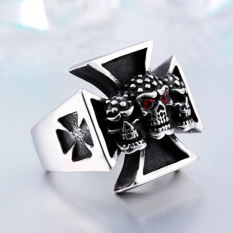 Titanium Steel Man's High Quality Red Eye Skull Ring