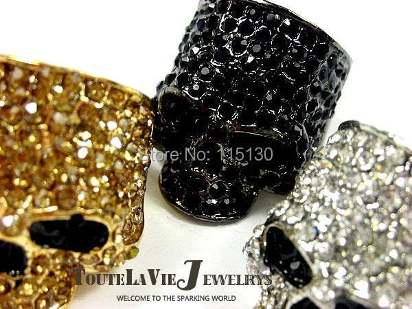 Crystal Black Silver Gold Skull Rings