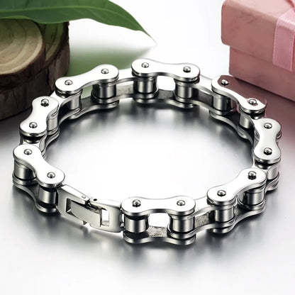 Titanium Steel Silver and Black Bike Chain Bracelets