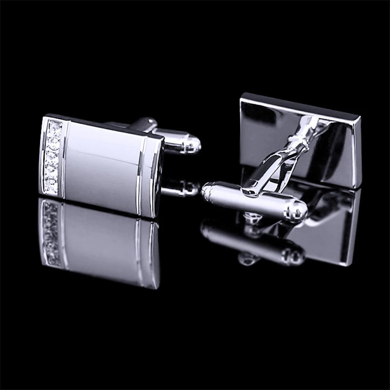 Dress Shirt Silver with Crystal Cuff Links