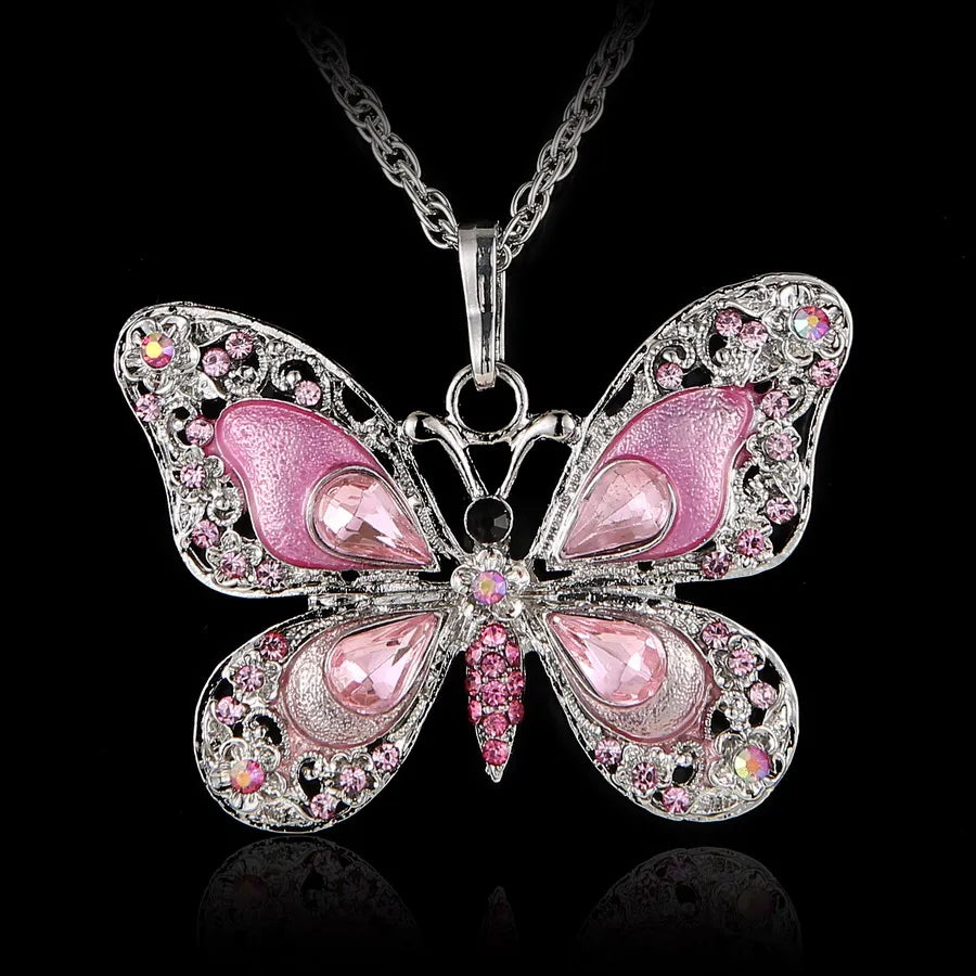 Tibetan Butterfly Enamel Butterfly Pendant Necklaces