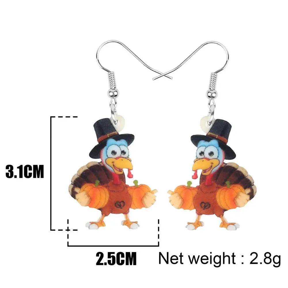 Bonsny Acrylic Thanksgiving Anime Turkey Earrings