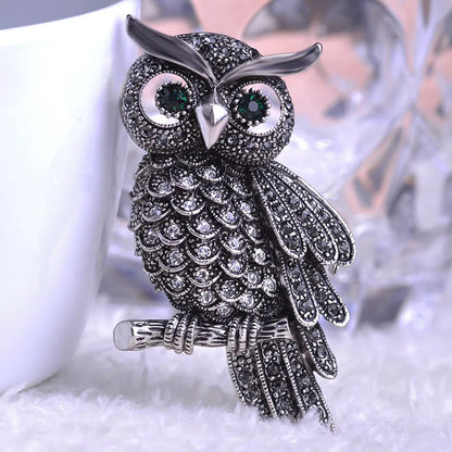 Vintage Colorful Owl Crystal Brooches