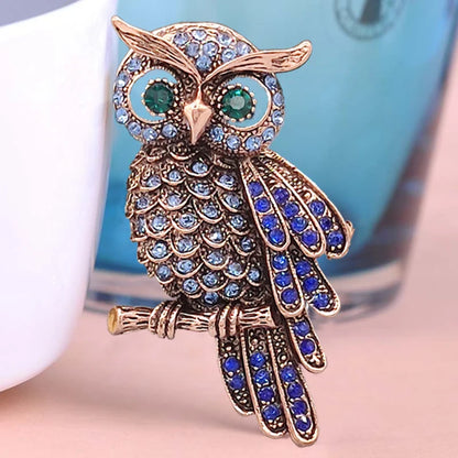 Vintage Colorful Owl Crystal Brooches