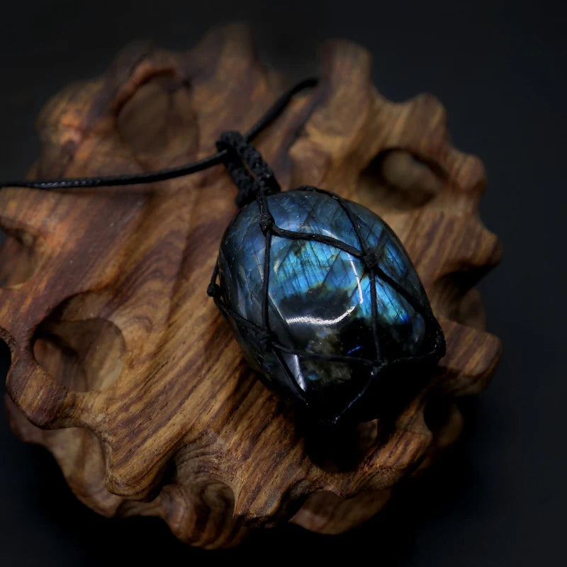 Labradorite Natural Stone Braided Rope Pendants and Bracelet