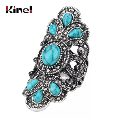 Luxury Bohemian Vintage Antique Blue Resin Rings