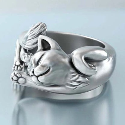 Silver Cat Resizable Ring