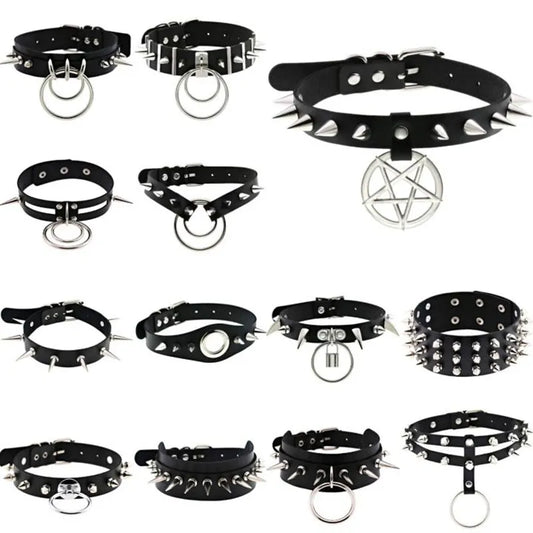 Black Goth Punk Spike Rivet Chokers