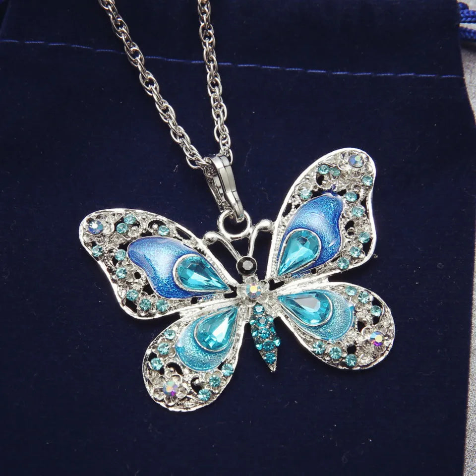 Tibetan Butterfly Enamel Butterfly Pendant Necklaces