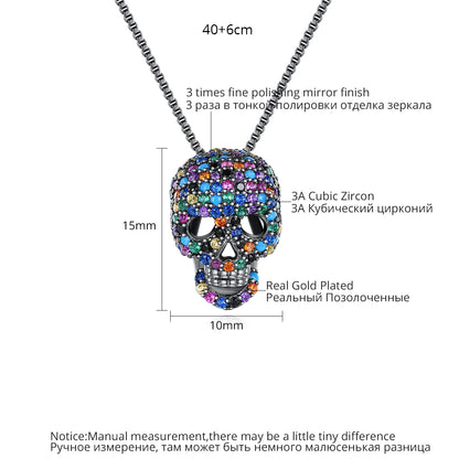 Multi-Color Cubic Zirconia Skull Necklace