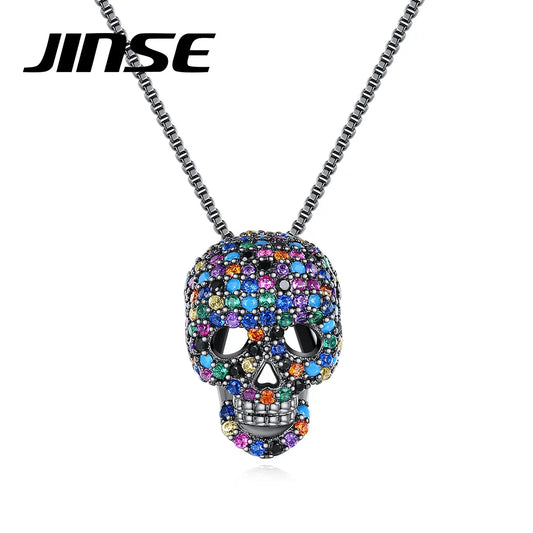 Multi-Color Cubic Zirconia Skull Necklace