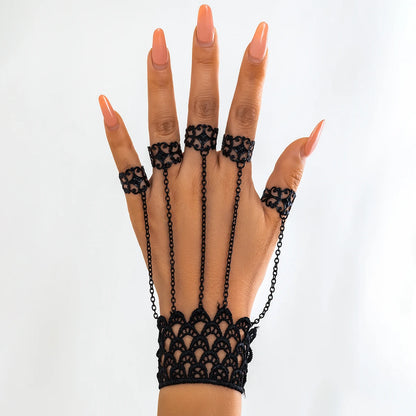 Vintage Black Lace Finger Wrist Chain Bracelets